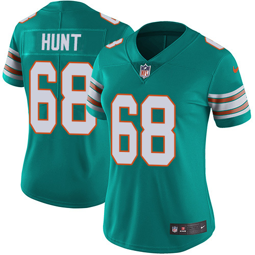 Nike Miami Dolphins #68 Robert Hunt Aqua Green Alternate Women Stitched NFL Vapor Untouchable Limited Jersey